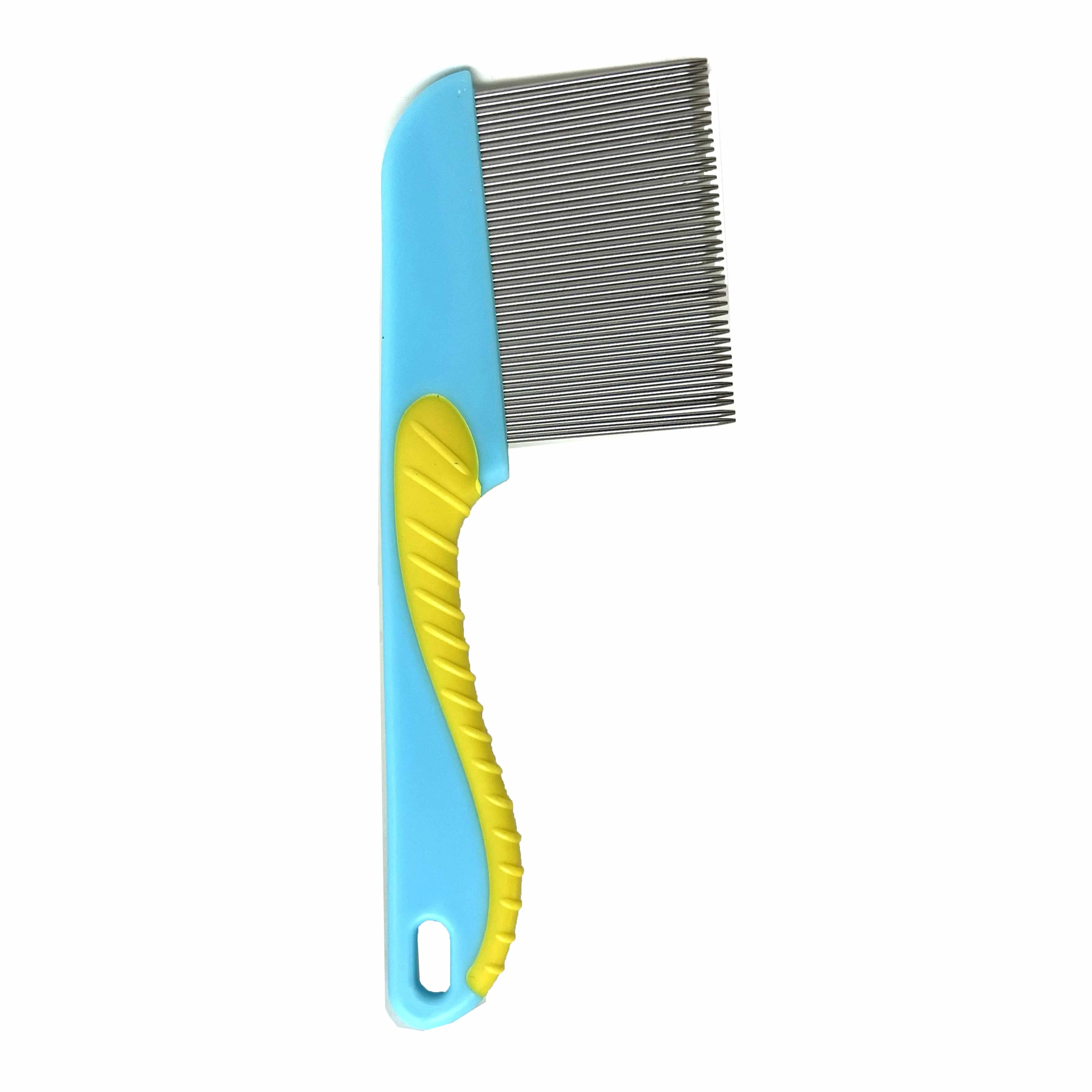 2 Pc Stainless Steel Pet Hair Comb Metal Teeth Dog Cat Flea Brush Grip Grooming