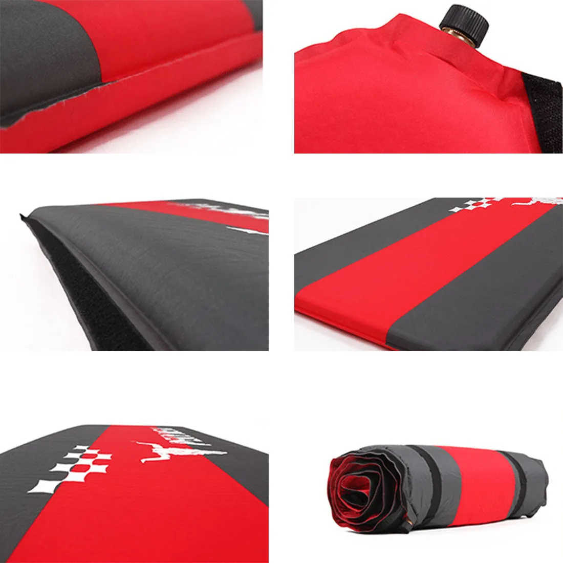 2x 5cm Thick Self-Inflating Mattress | Camping Sleeping Mat | Joinable Air Bed | Red