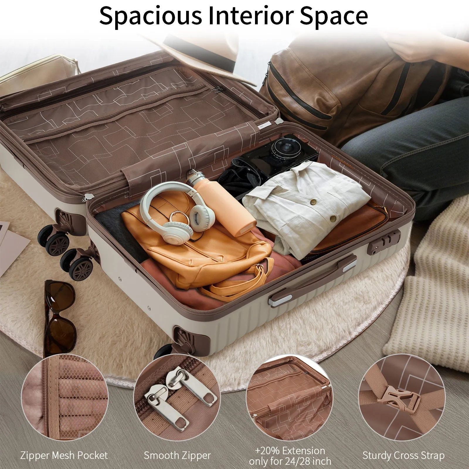 4 Piece Luggage Suitcase Set, Hard Shell Lightweight Expandable Travel Luggage With 4 Packing Cubes by Couch.com
