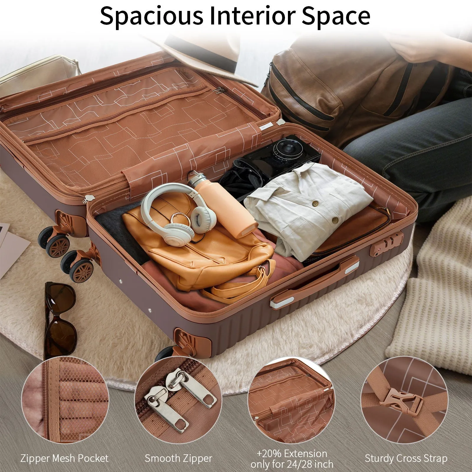 4 Piece Luggage Suitcase Set, Hard Shell Lightweight Expandable Travel Luggage With 4 Packing Cubes by Couch.com