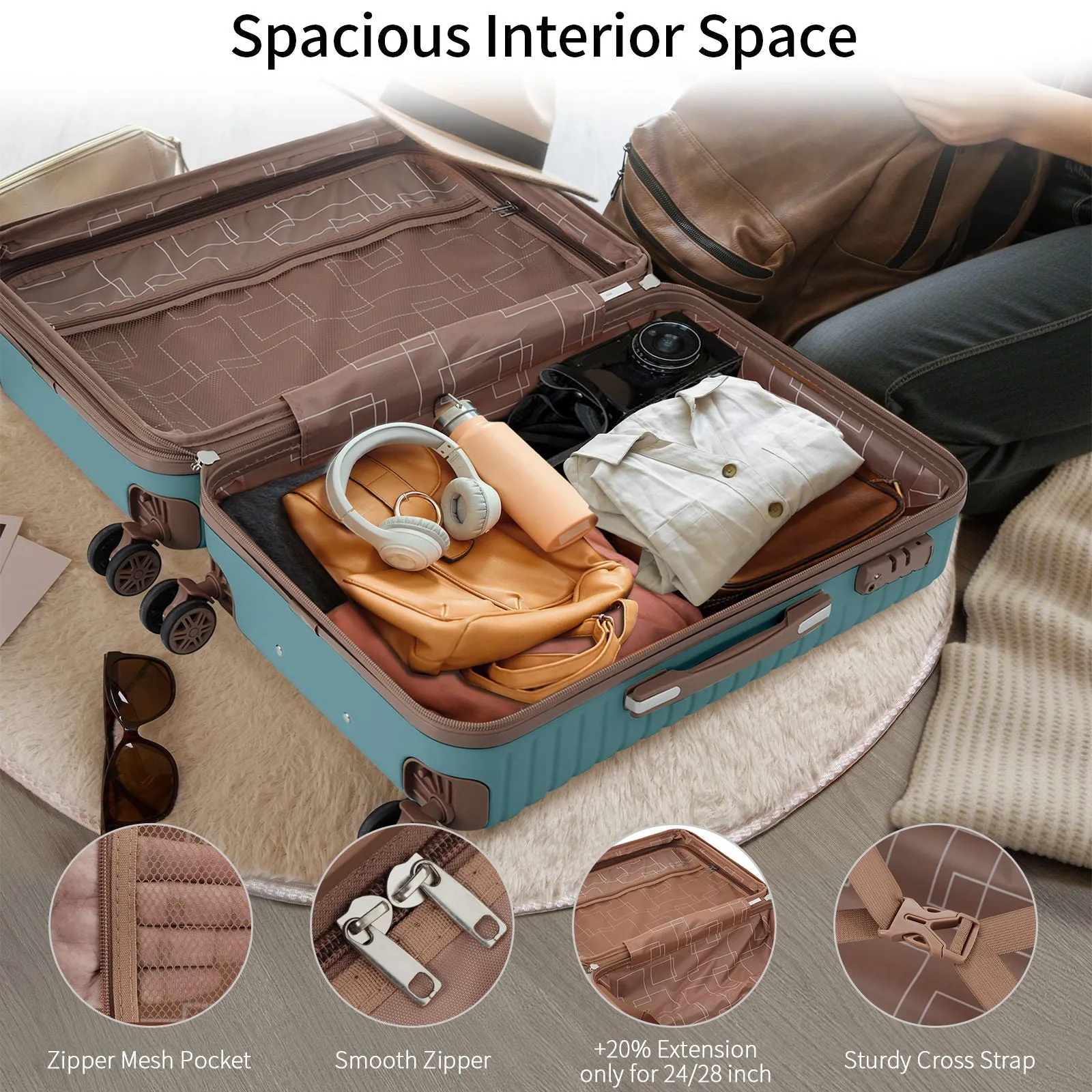 4 Piece Luggage Suitcase Set, Hard Shell Lightweight Expandable Travel Luggage With 4 Packing Cubes by Couch.com
