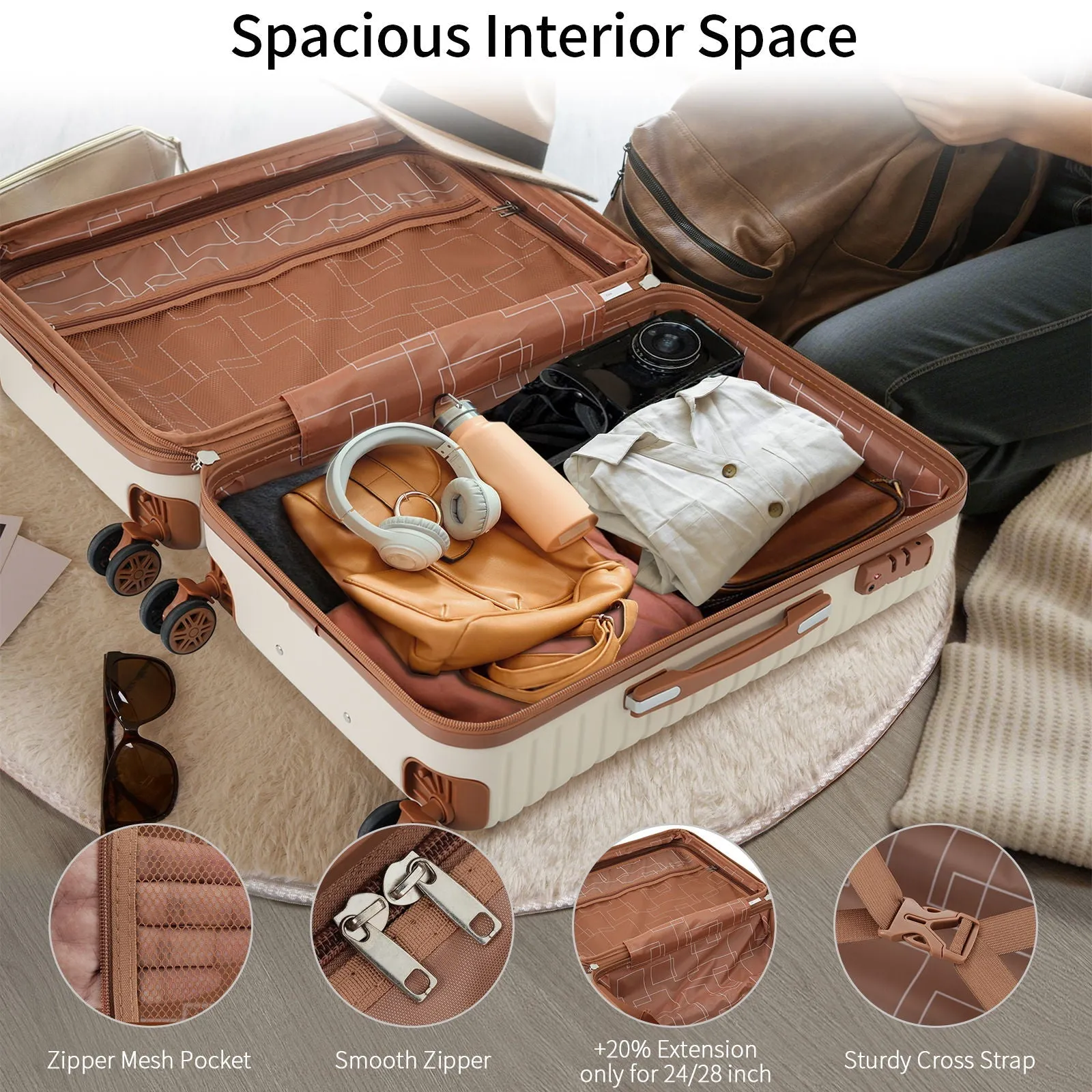 4 Piece Luggage Suitcase Set, Hard Shell Lightweight Expandable Travel Luggage With 4 Packing Cubes by Couch.com