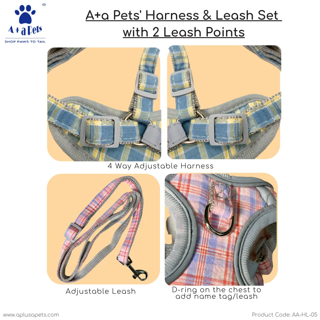 A a Pets' Harness & Leash Set for Cats, Puppies, Small Dogs Reflective Strips