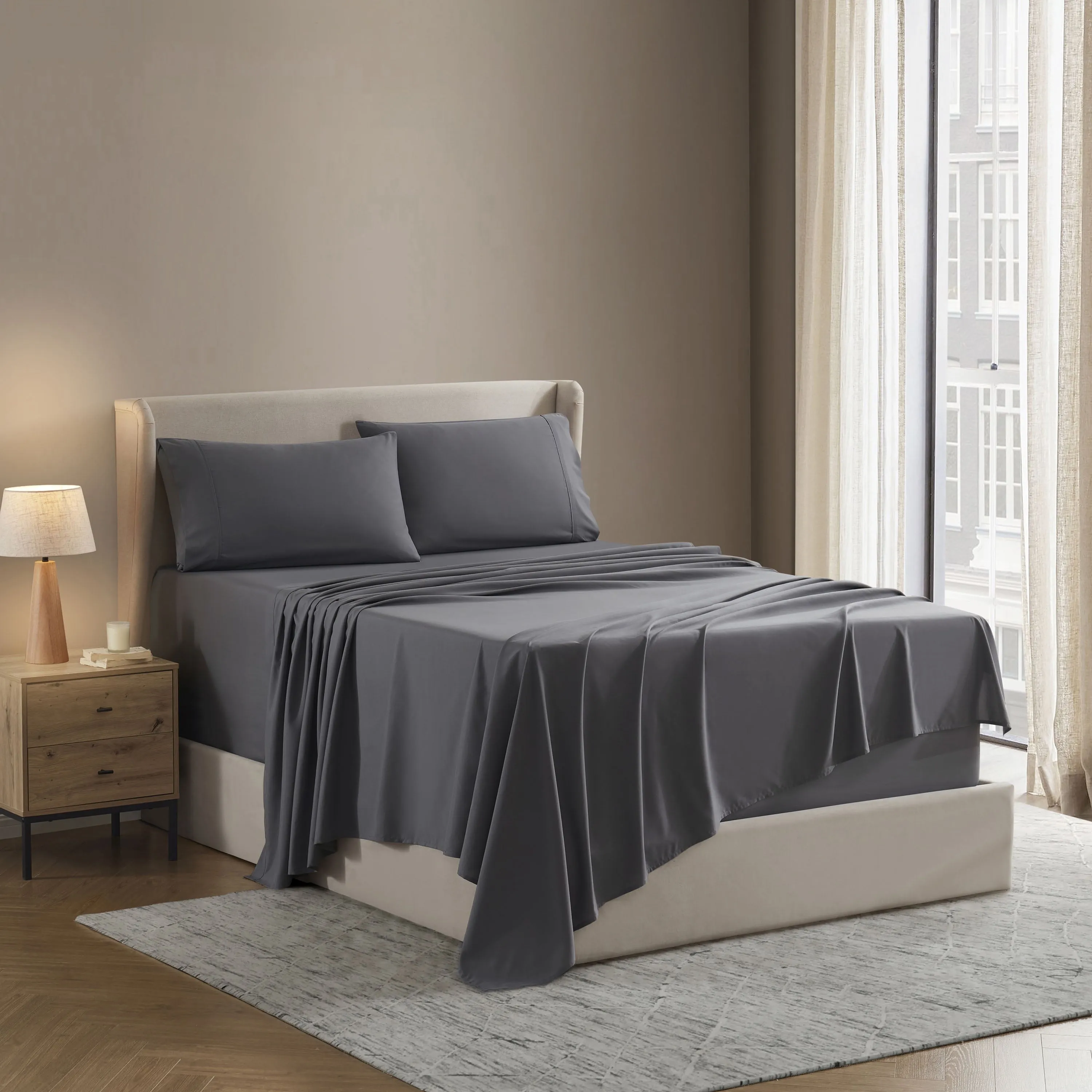 Clara Clark Bed Sheets Set, 1800 Series Deep Pocket Soft Microfiber 4 Piece Queen Sheet Sets, Gray