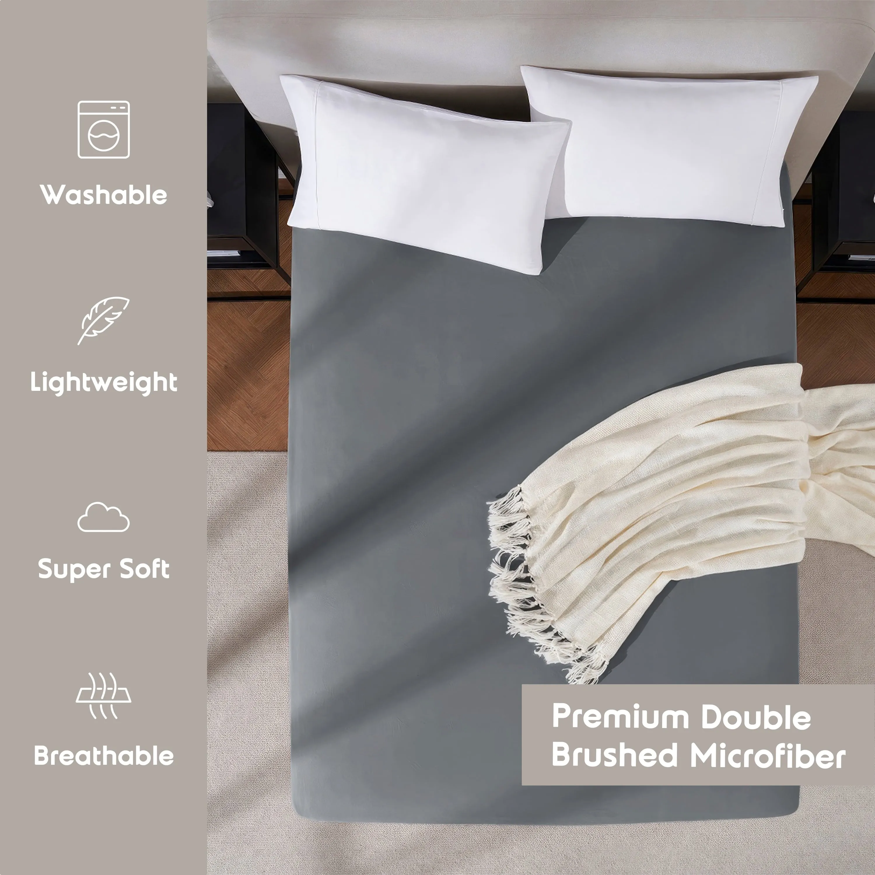 Clara Clark Bed Sheets Set, 1800 Series Deep Pocket Soft Microfiber 4 Piece Queen Sheet Sets, Gray