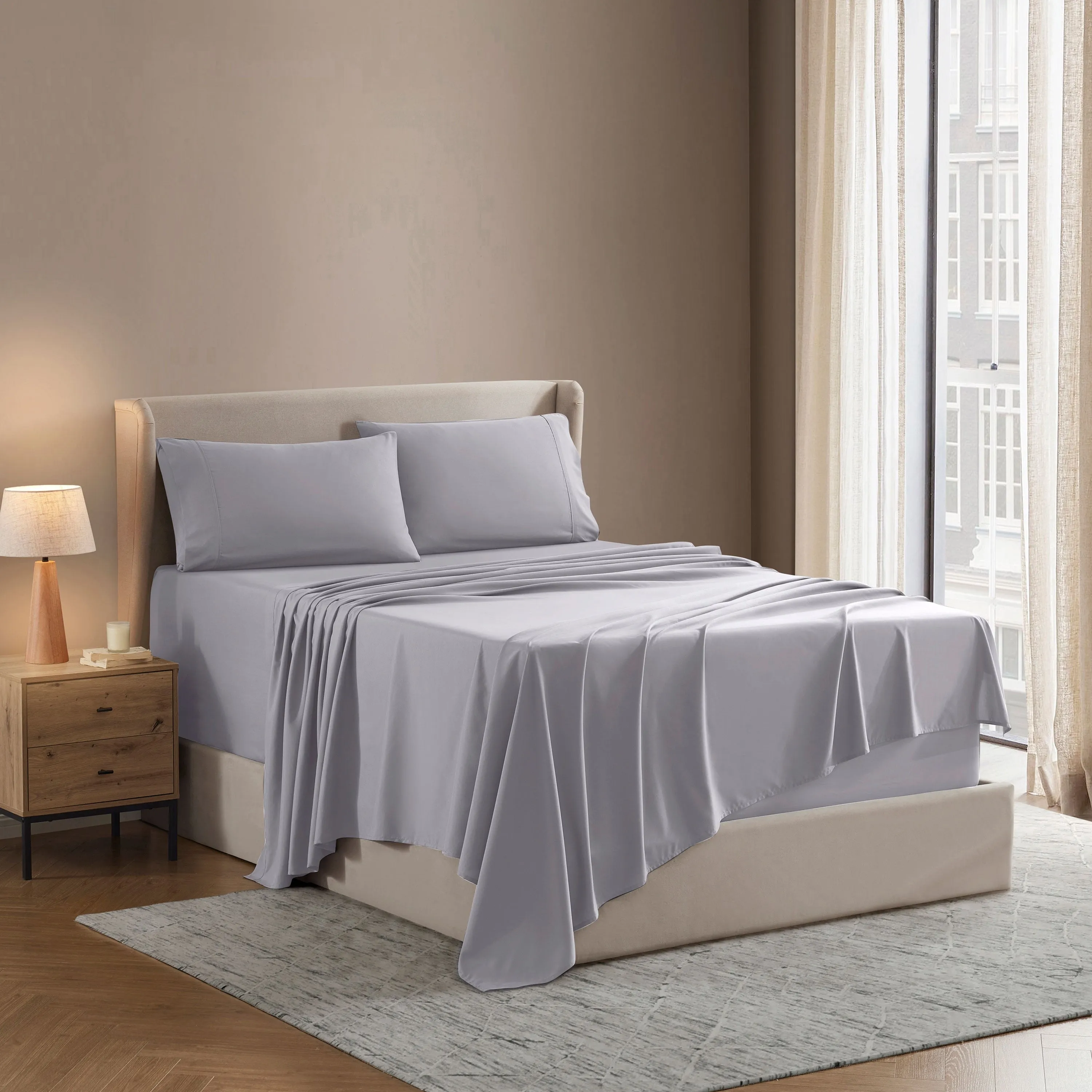 Clara Clark RV/Short Queen Size 4 Piece Bed Sheets Set for Campers, 1800 Hotel Luxury Soft Microfiber Cool & Breathable, Silver Gray