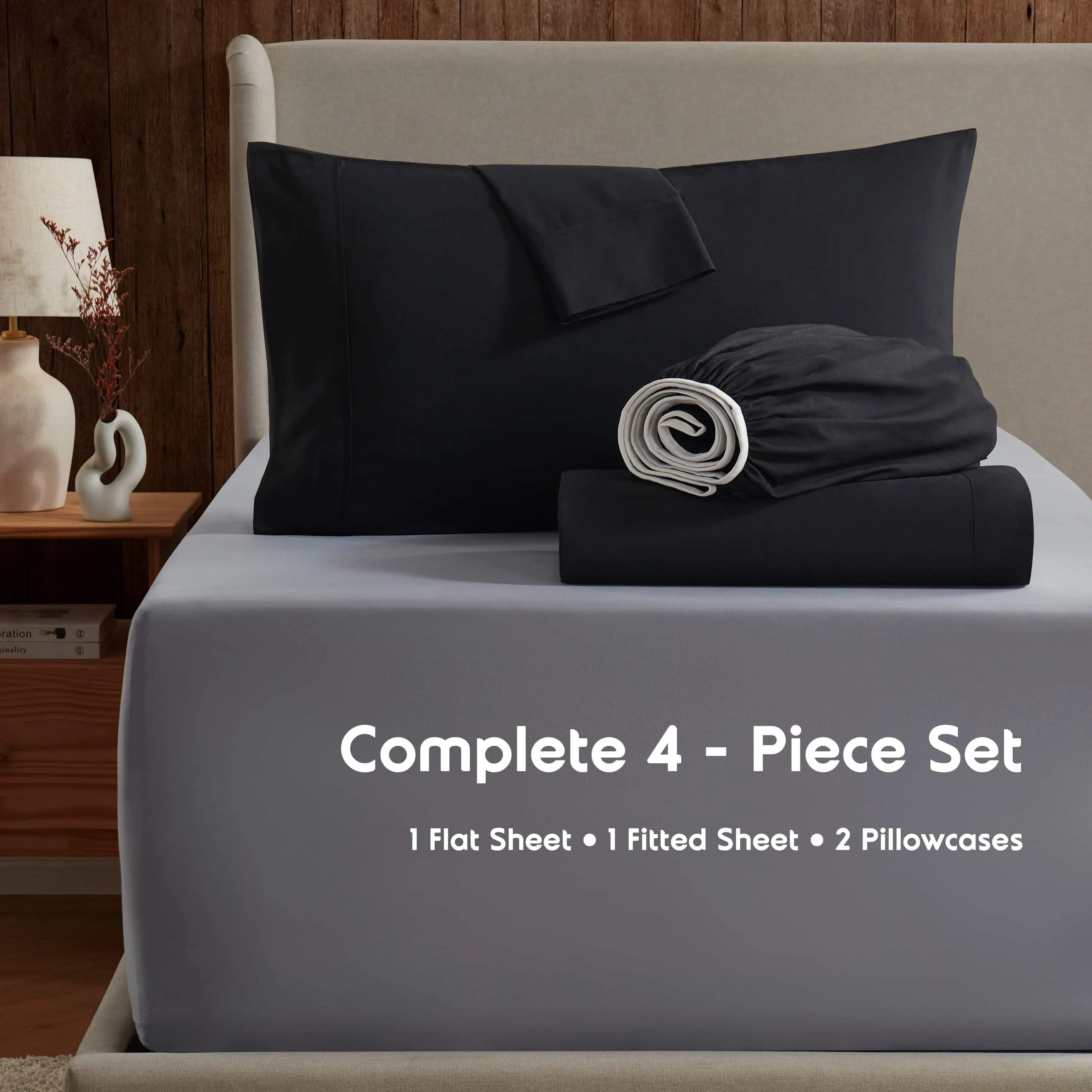 Clara Clark Split King Size Deep Pocket 5 Piece Bed Sheets Set, 1800 Series Hotel Luxury Soft Microfiber, Black