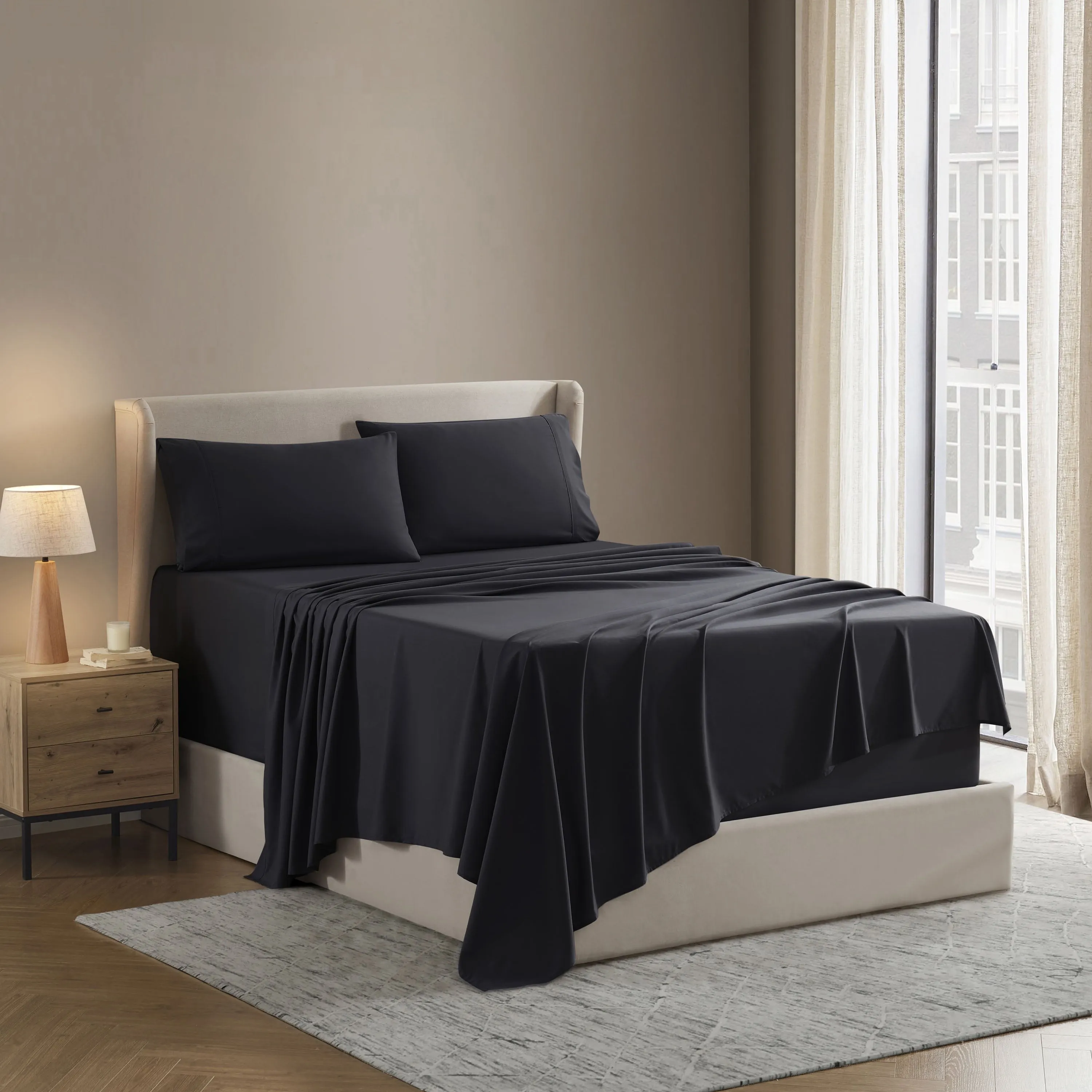 Clara Clark Split King Size Deep Pocket 5 Piece Bed Sheets Set, 1800 Series Hotel Luxury Soft Microfiber, Black