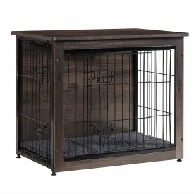 Dog Crate Furniture with Cushion, Wooden Crate with Double Doors, Dog Kennel Indoor for Small/Medium/Large Dog