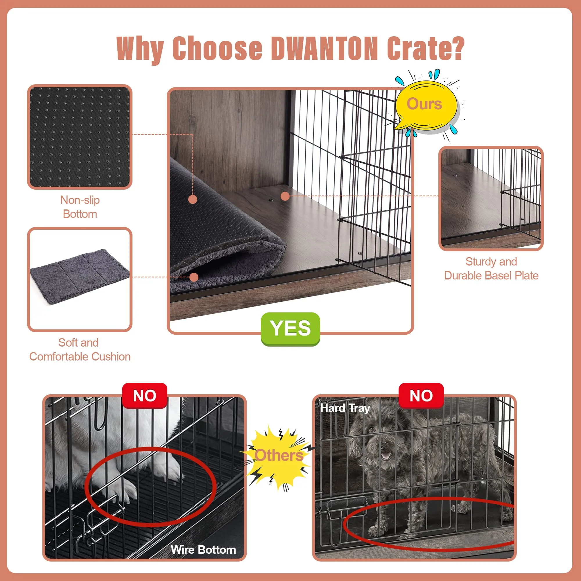 Dog Crate Furniture with Cushion, Wooden Crate with Double Doors, Dog Kennel Indoor for Small/Medium/Large Dog