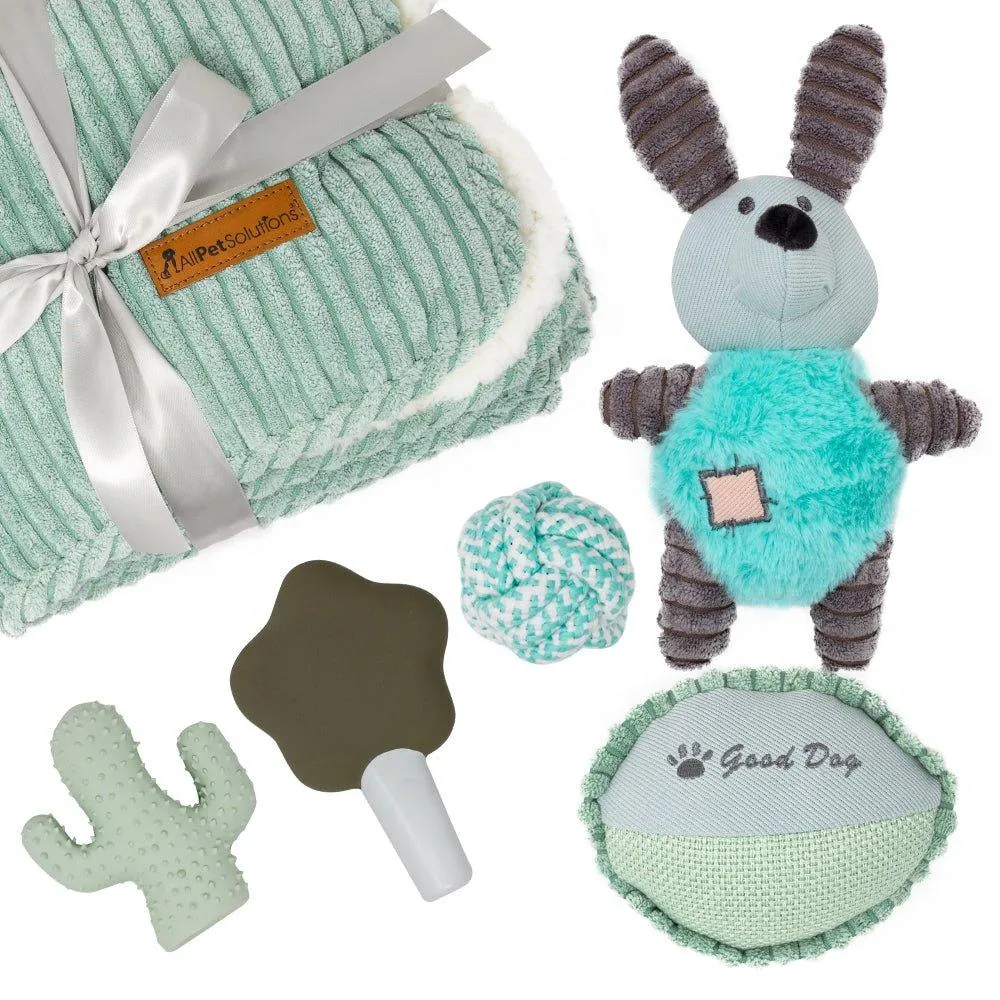 Dog Puppy Gift Set with Blanket - Aqua Blue