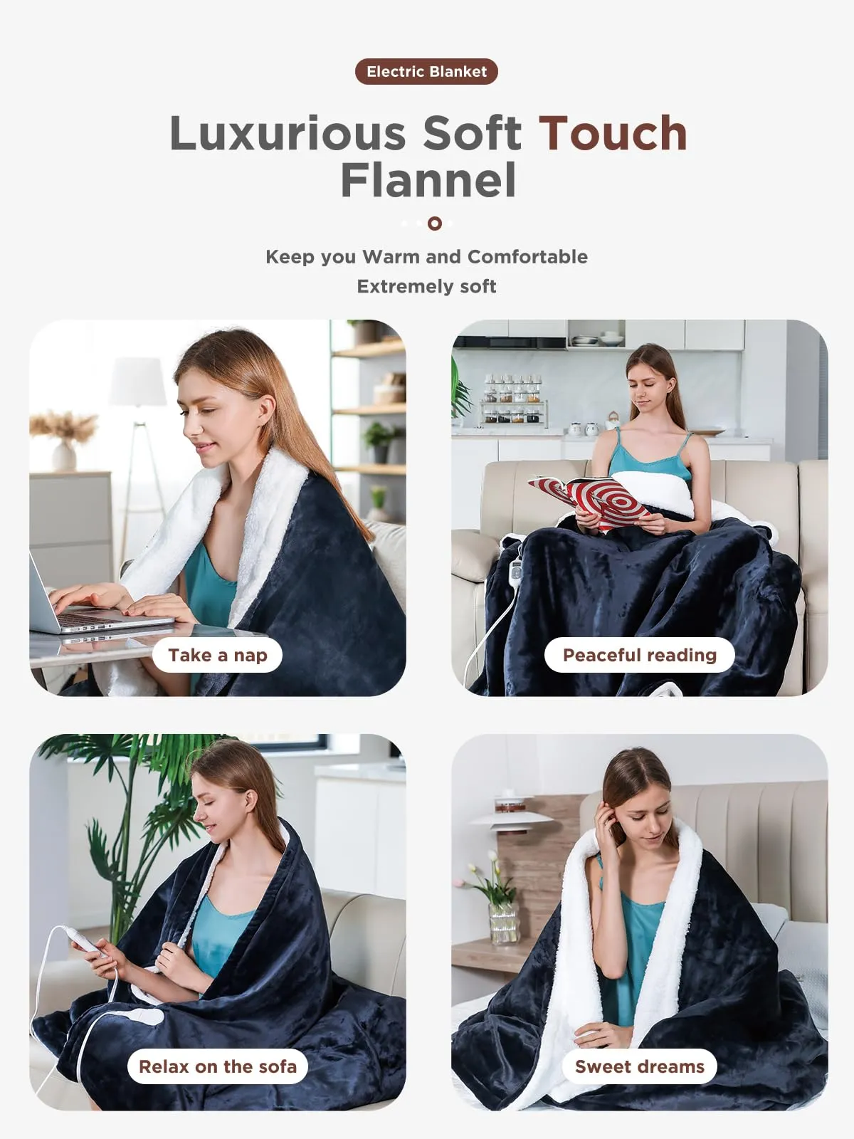 Electric Blanket Heated Throw,Double-Sided FlannelSherpa Electric Throw with1-9 hrs Timer Auto-Off & 8 Heating Levels,ETL Certification,Machine Washable,Heated Protection Ultra Soft Warm
