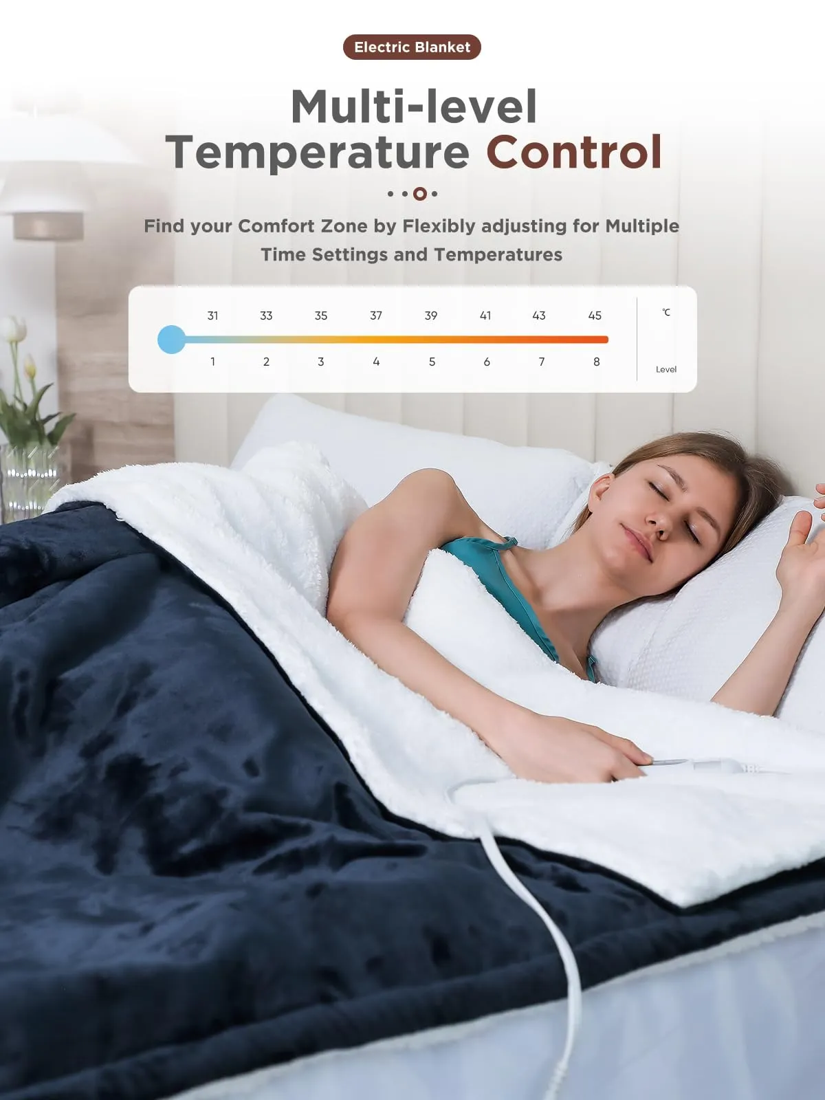 Electric Blanket Heated Throw,Double-Sided FlannelSherpa Electric Throw with1-9 hrs Timer Auto-Off & 8 Heating Levels,ETL Certification,Machine Washable,Heated Protection Ultra Soft Warm