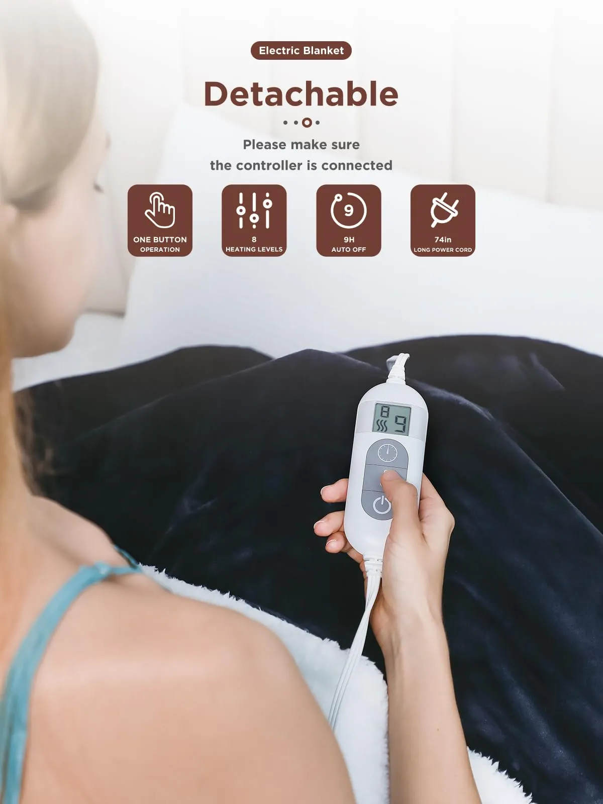 Electric Blanket Heated Throw,Double-Sided FlannelSherpa Electric Throw with1-9 hrs Timer Auto-Off & 8 Heating Levels,ETL Certification,Machine Washable,Heated Protection Ultra Soft Warm