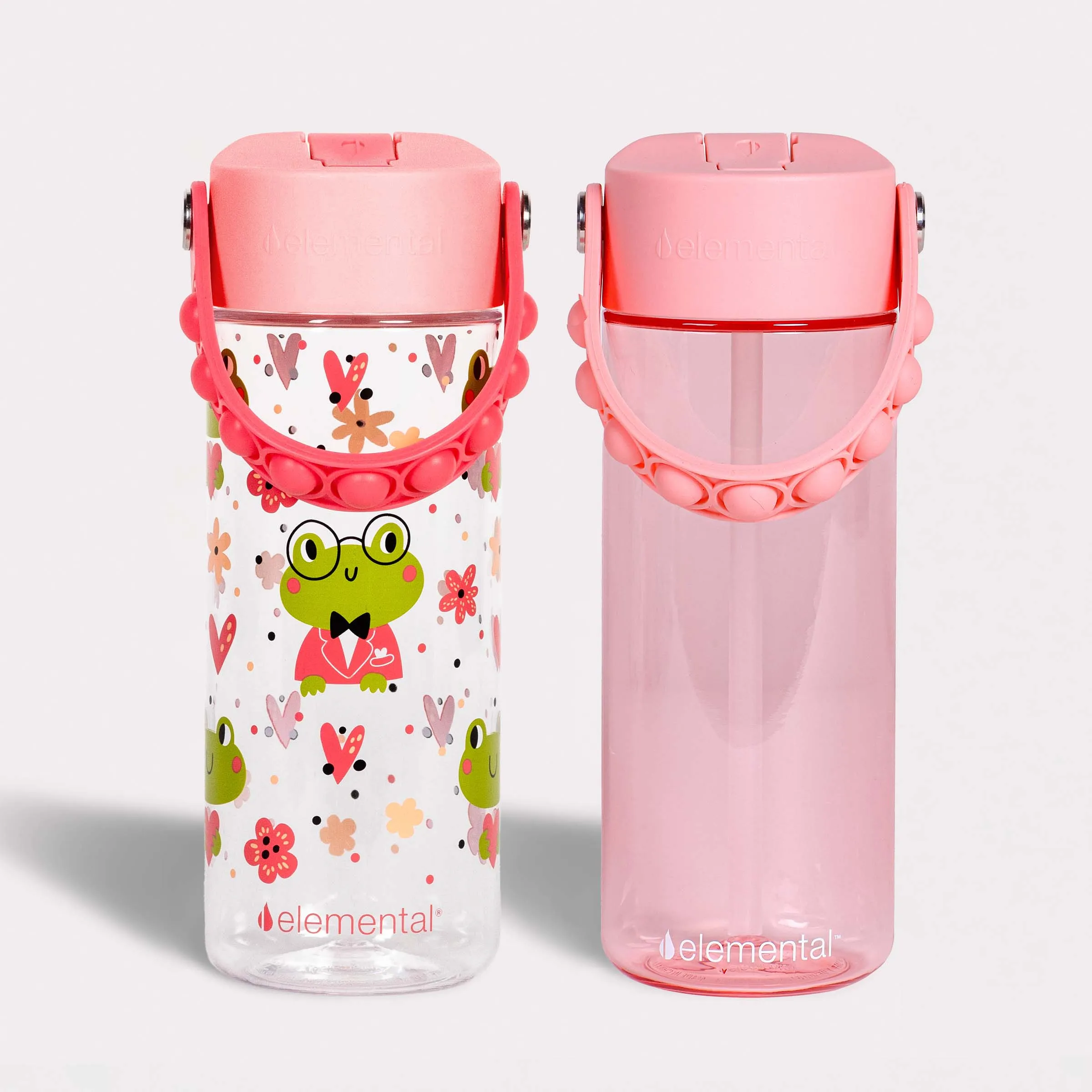 Elemental Splash 18oz Pop Bottle 2 Pack -  Clear Frog & Rose