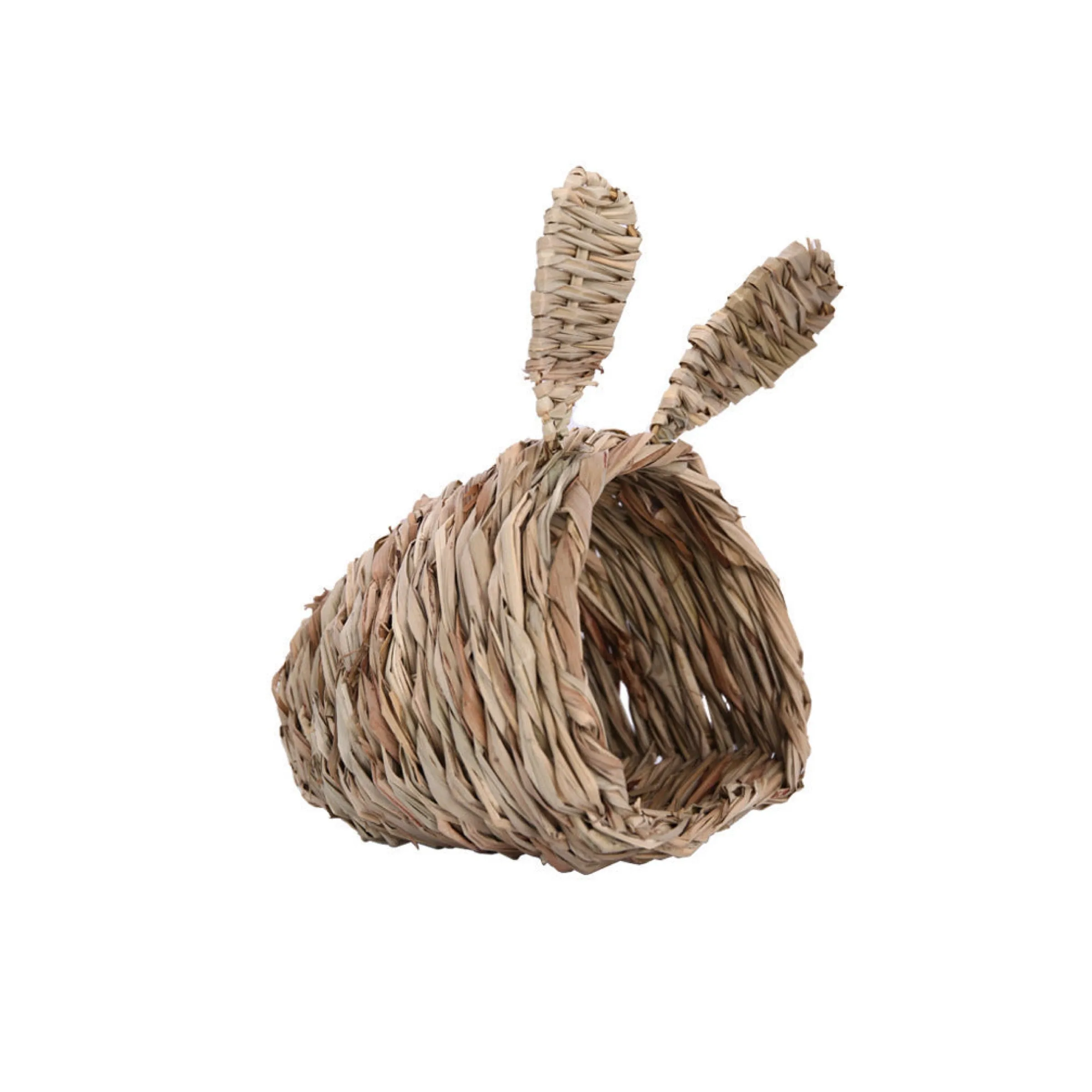 Happy Bunnies Chewable Pet Rabbit Handmade Straw Woven Tunnel with Bunny Ears in Size Small 8” x 8” x 7” / Medium 10” x 10” x 9”