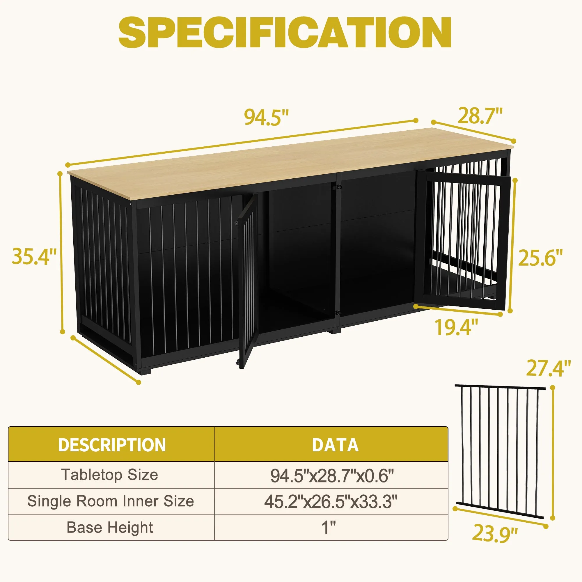 Heavy Duty Dog Crate with Steel Divider, 300 lbs Capacity