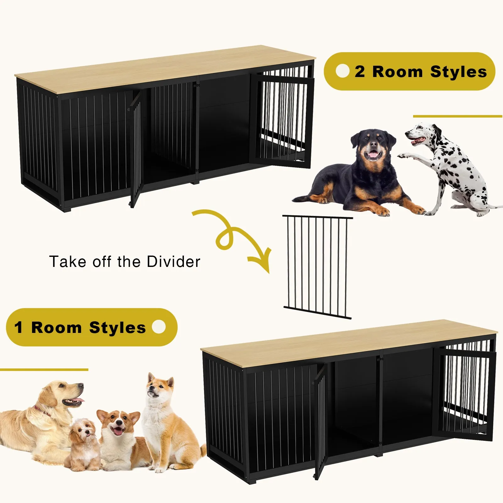 Heavy Duty Dog Crate with Steel Divider, 300 lbs Capacity