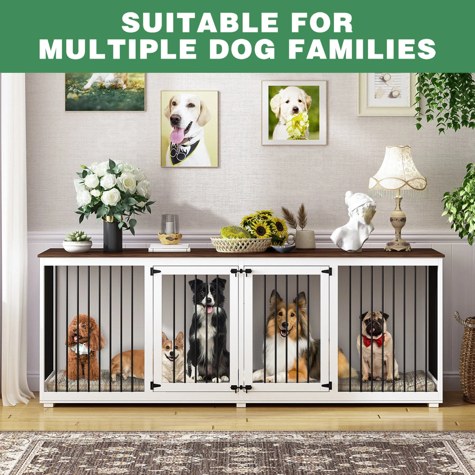 Heavy Duty Dog Crate with Steel Divider, 300 lbs Capacity