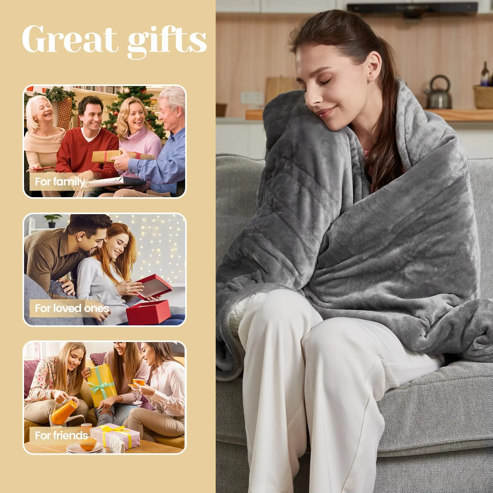 JAQUETEA Heated Blanket Electric Throw Blanket- 50''x60'' Heating Blanket Throw 4 Hours Auto-Off & 4 Heating Levels Over-Heat Protection, Machine Washable Flannel Sherpa,Electric ETL Certification