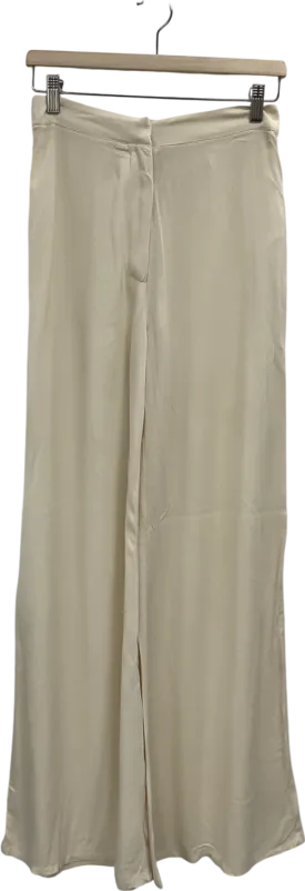 Misspap Cream Crinkle Linen Look Wide Leg Trousers UK 6