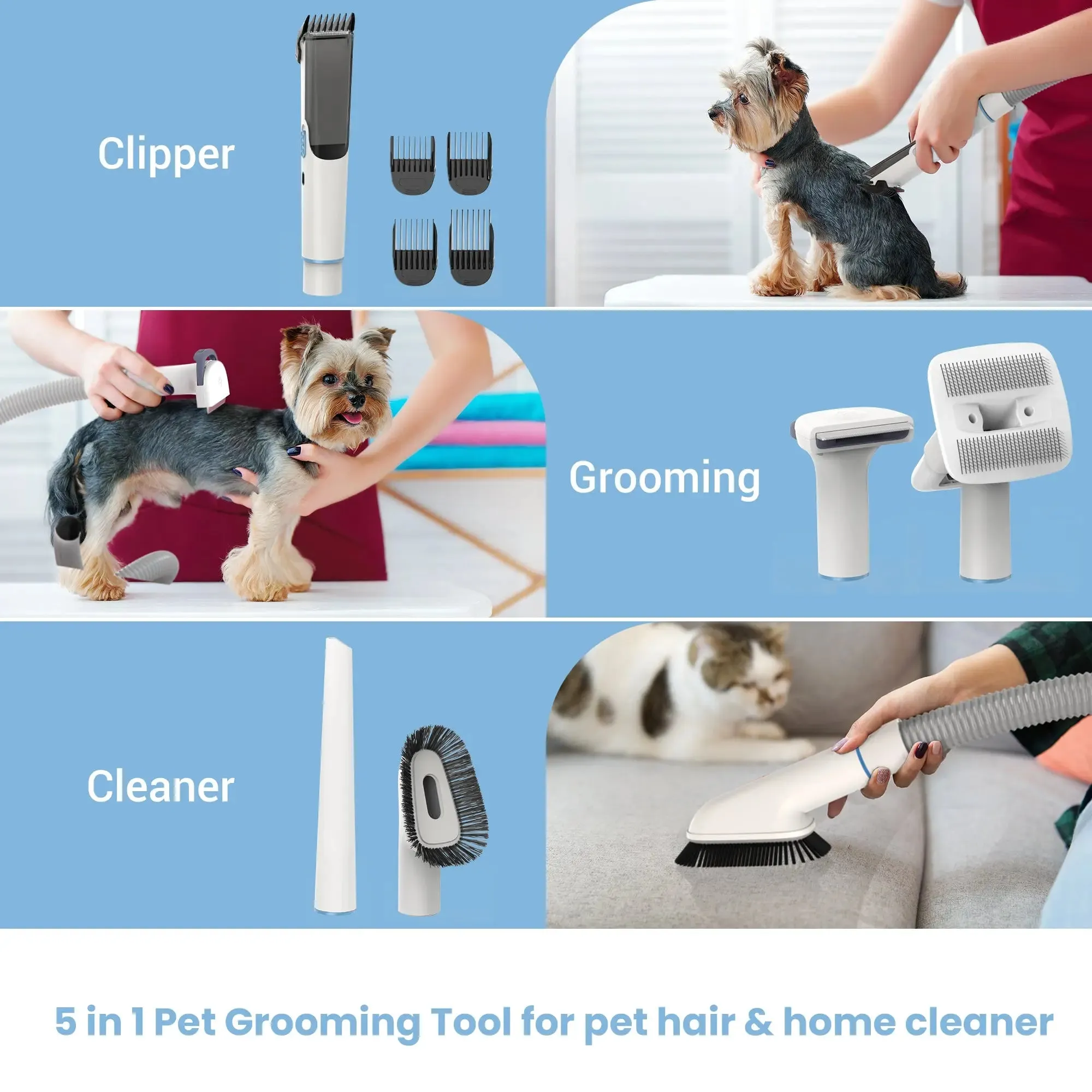 MOOSOO PA1 PRO Powerful Suction Pet Grooming Vacuum - Includes 5 Dog Grooming Tools for Shedding Solutions