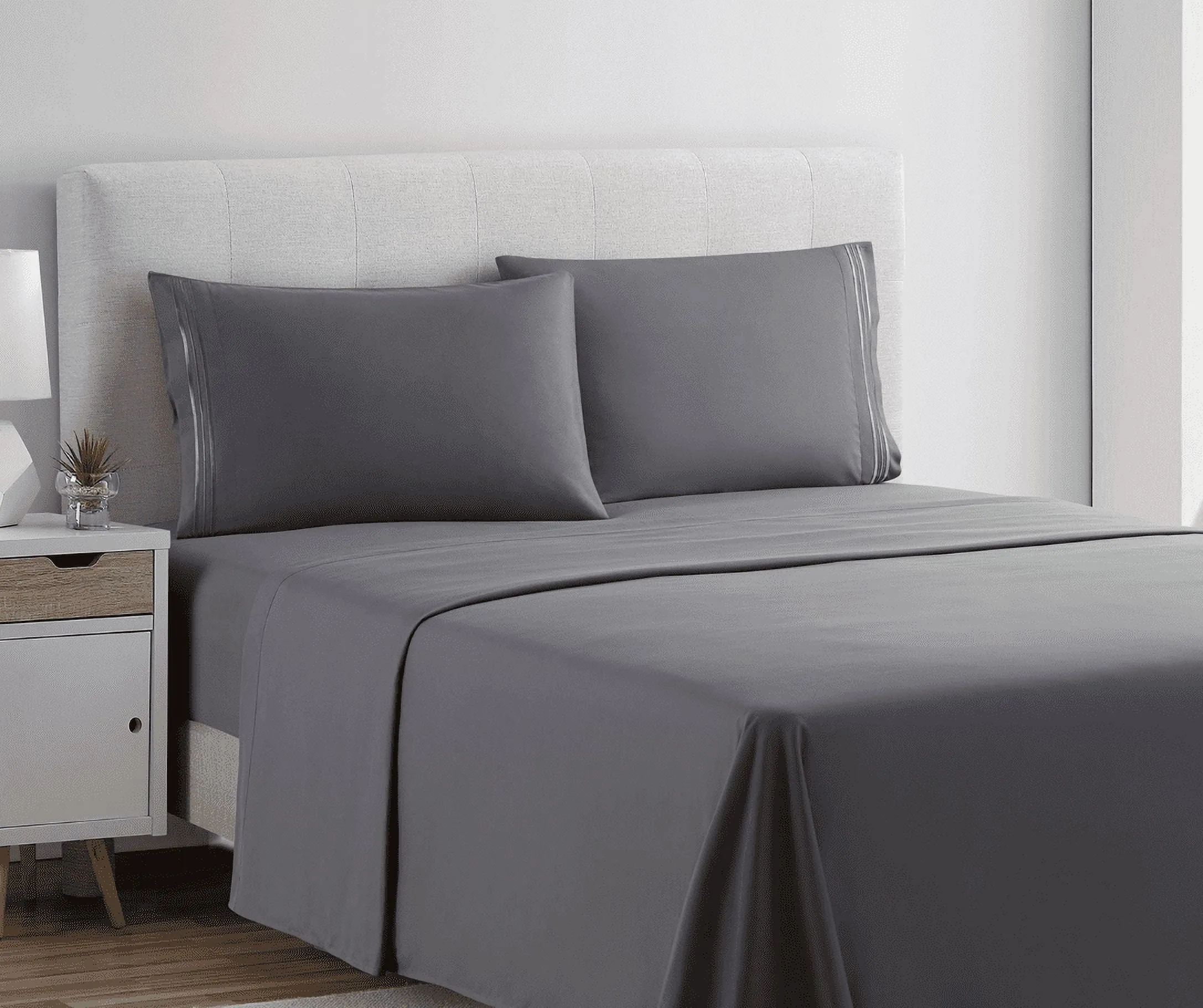 Nestl Bed Sheet Sets, 1800 Series Deep Pocket 4 Piece Bedding, Luxury Soft Microfiber Queen Sheet Sets, Gray