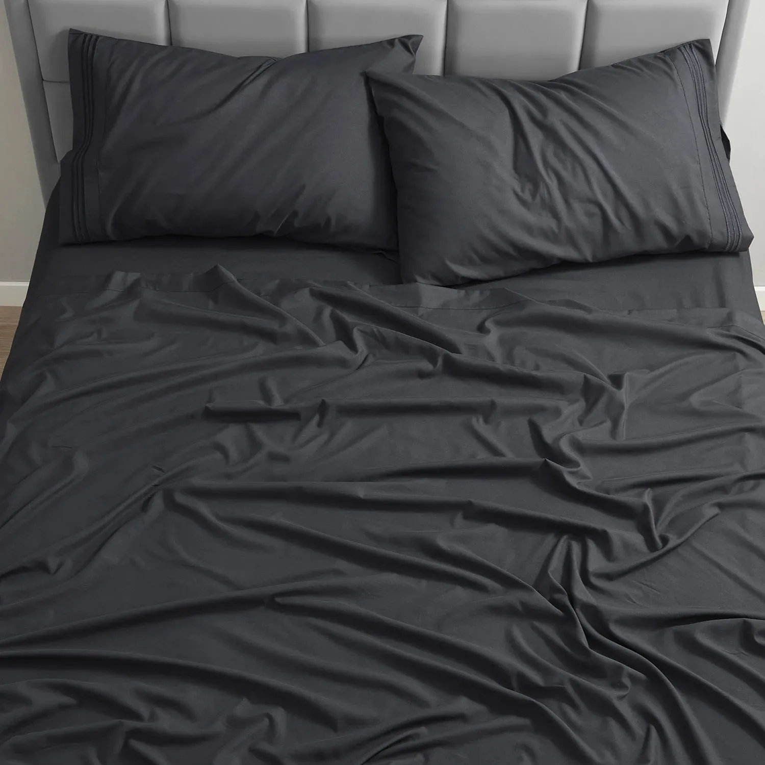 Nestl California King Sheet Sets, 1800 Series Deep Pocket 4 Piece, Luxury Soft Microfiber Bed Sheet Sets, Black