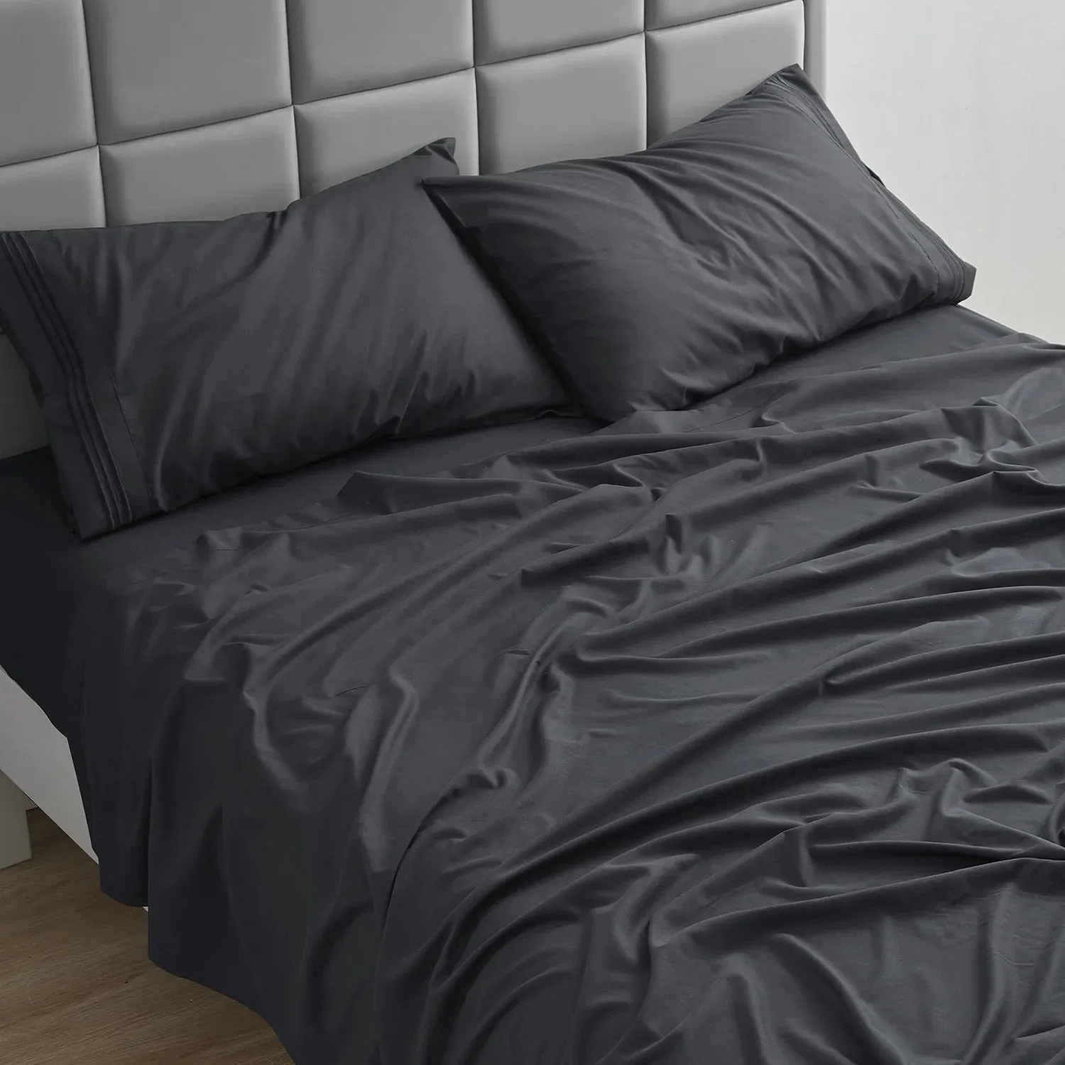 Nestl California King Sheet Sets, 1800 Series Deep Pocket 4 Piece, Luxury Soft Microfiber Bed Sheet Sets, Black