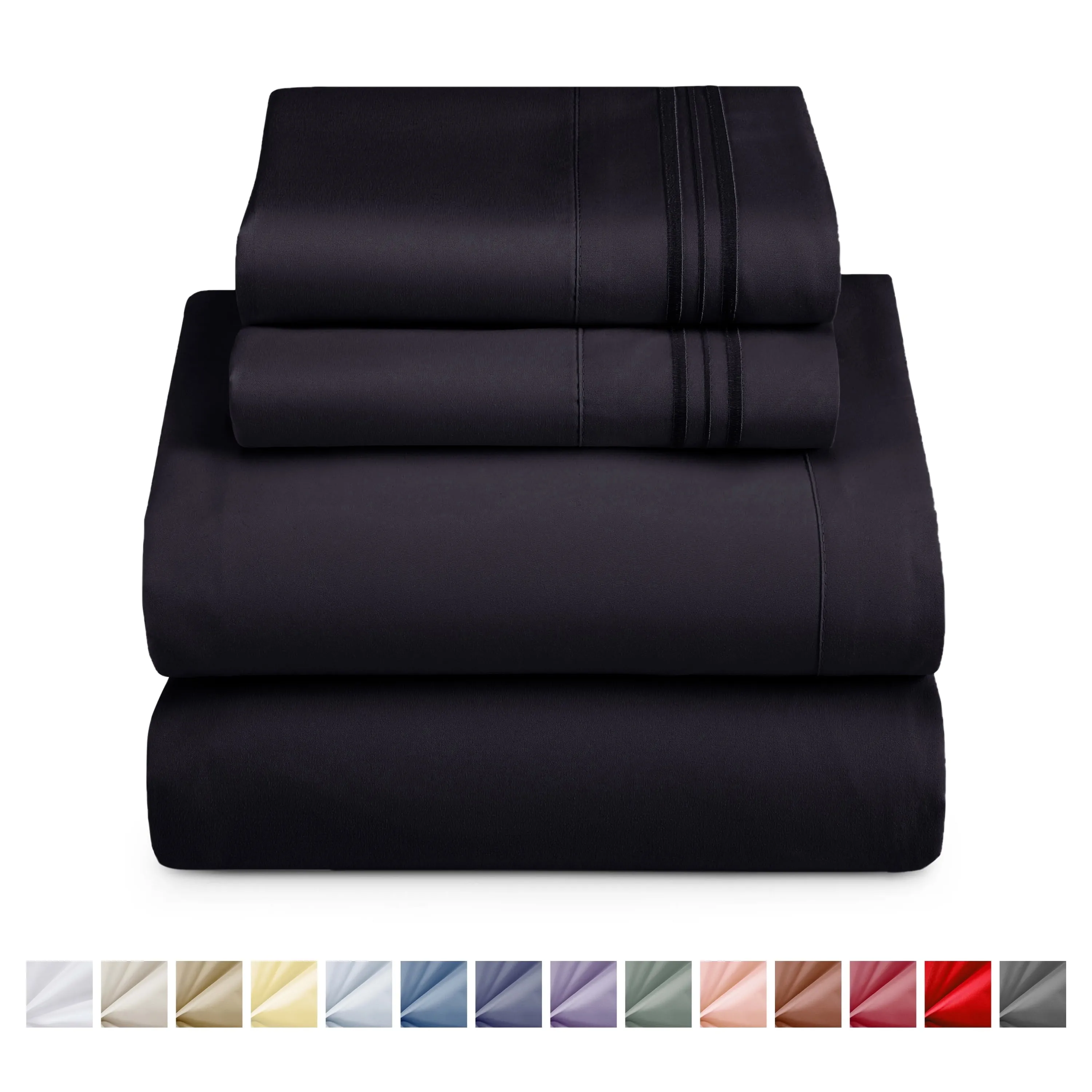 Nestl California King Sheet Sets, 1800 Series Deep Pocket 4 Piece, Luxury Soft Microfiber Bed Sheet Sets, Black