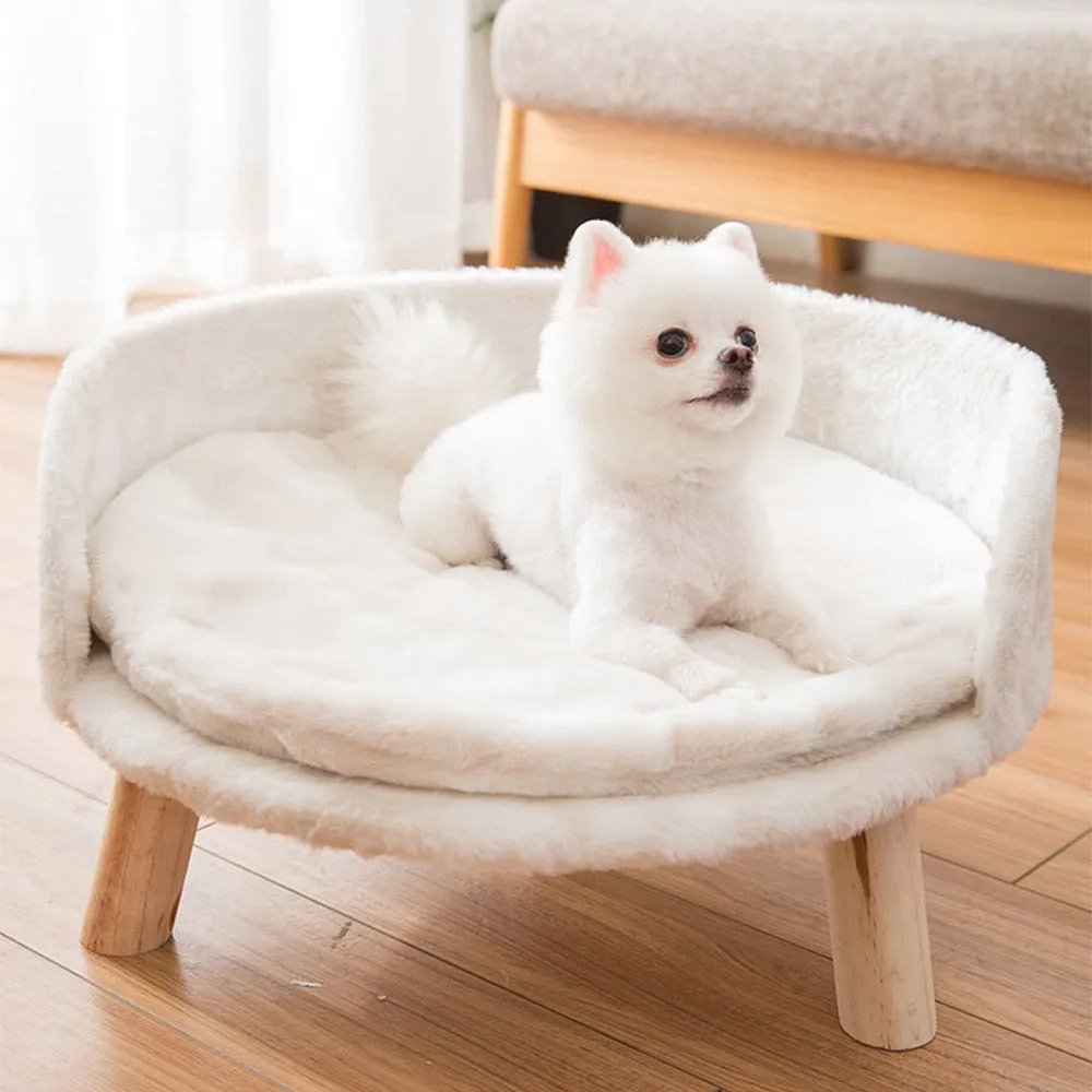 PAWS ASIA Manufacturers White Pet Cat Sofa Washable Elevated Dog Bed With Wood Legs
