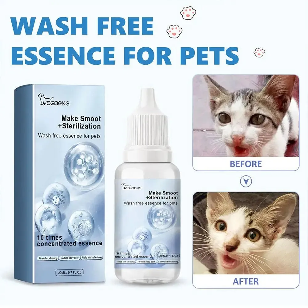 Pet Leave-in Essence,Pets Body Wash Removing Dirts Mites Cat Detangling Spray 20ml Wash Free Dematting Essence For Dogs