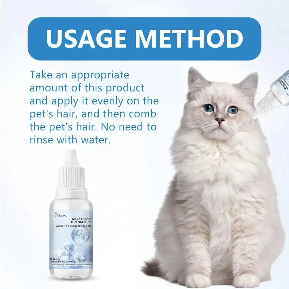 Pet Leave-in Essence,Pets Body Wash Removing Dirts Mites Cat Detangling Spray 20ml Wash Free Dematting Essence For Dogs