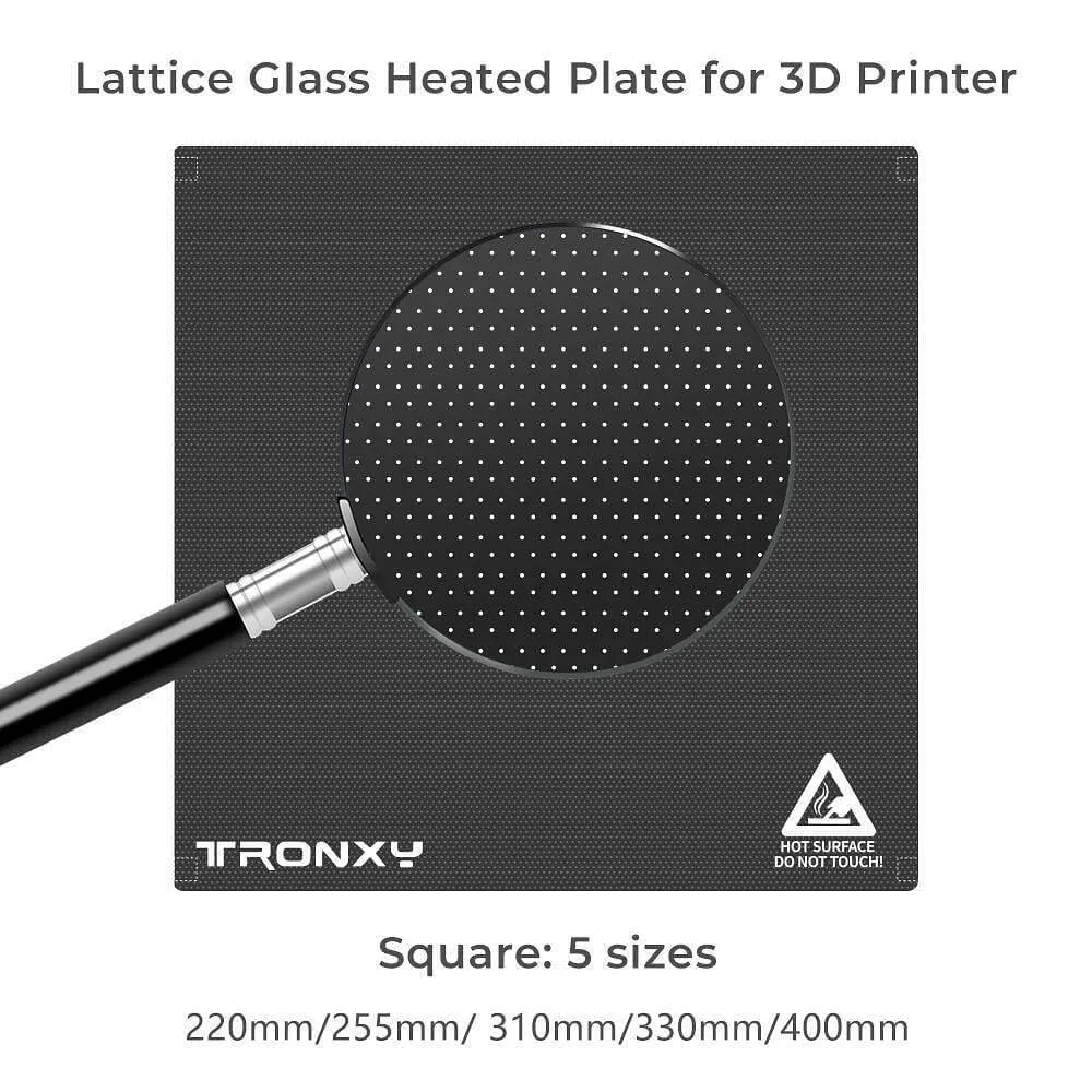 Tronxy Lattice Glass Heated Bed Plate for 3D Printers 5 Sizes