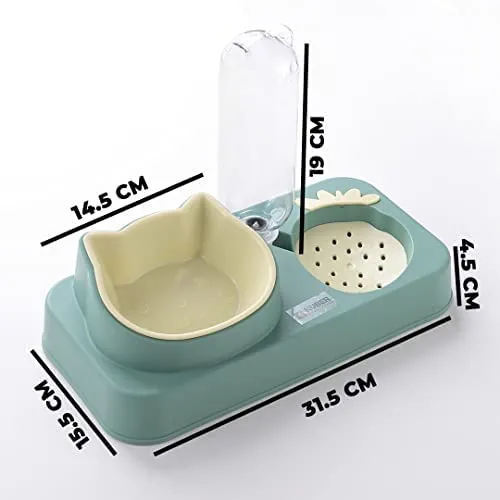 Urbane Home 2-in-1 Cat & Dog Bowl Set With Replaceable Water Bottle|Detachable Cat Bowl Set|Premium PP & ABS Plastic|Non-Toxic|Suitable For Small & Medium Pets|PT303M|Light Green