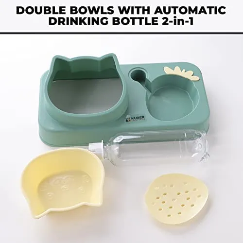 Urbane Home 2-in-1 Cat & Dog Bowl Set With Replaceable Water Bottle|Detachable Cat Bowl Set|Premium PP & ABS Plastic|Non-Toxic|Suitable For Small & Medium Pets|PT303M|Light Green