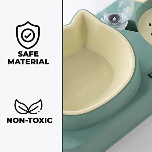Urbane Home 2-in-1 Cat & Dog Bowl Set With Replaceable Water Bottle|Detachable Cat Bowl Set|Premium PP & ABS Plastic|Non-Toxic|Suitable For Small & Medium Pets|PT303M|Light Green
