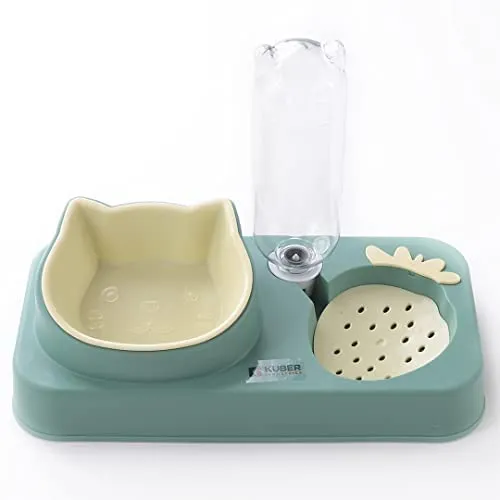 Urbane Home 2-in-1 Cat & Dog Bowl Set With Replaceable Water Bottle|Detachable Cat Bowl Set|Premium PP & ABS Plastic|Non-Toxic|Suitable For Small & Medium Pets|PT303M|Light Green