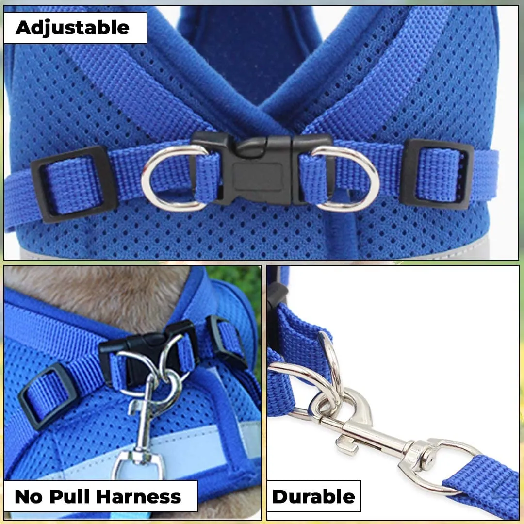 Urbane Home Reflective Dog Harness With Adjustable Leash|Breathable Polyester Mesh Fabric |XS Size|HT-844|Comfortable No-Pull Grip|Quick Release Buckles|Easy On - Easy Off Harness|Blue