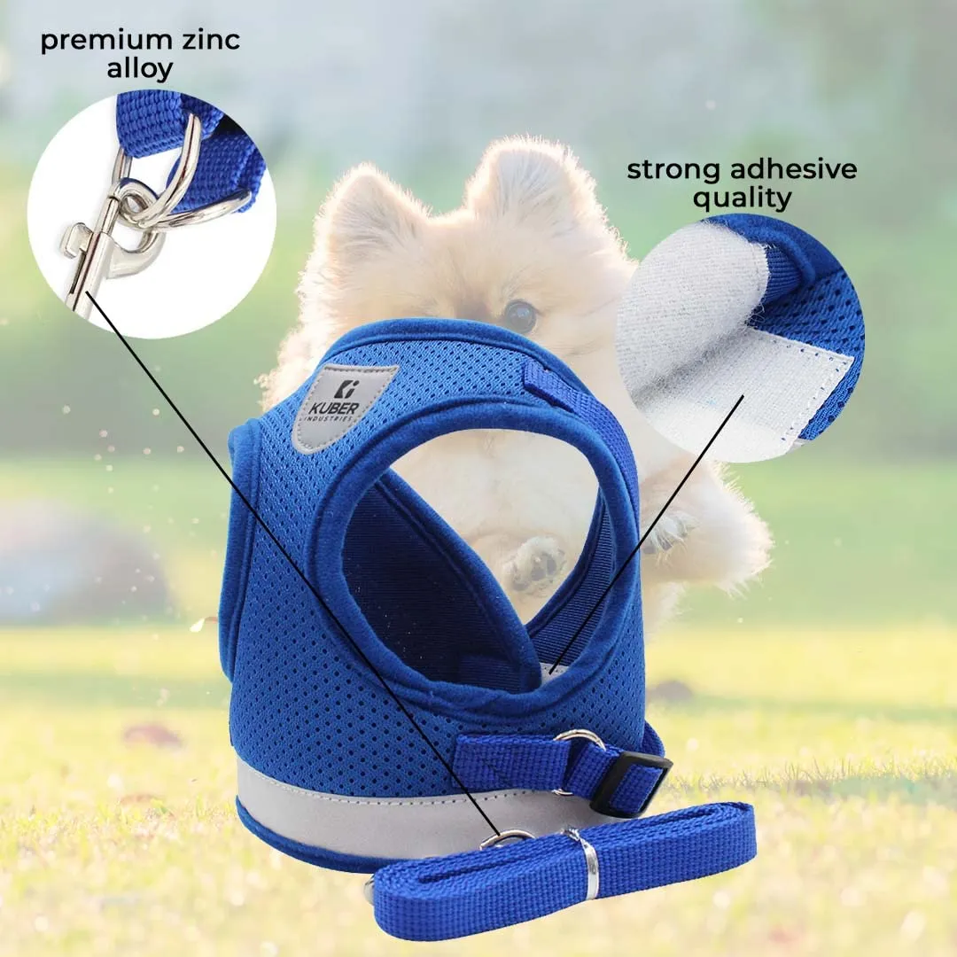 Urbane Home Reflective Dog Harness With Adjustable Leash|Breathable Polyester Mesh Fabric |XS Size|HT-844|Comfortable No-Pull Grip|Quick Release Buckles|Easy On - Easy Off Harness|Blue