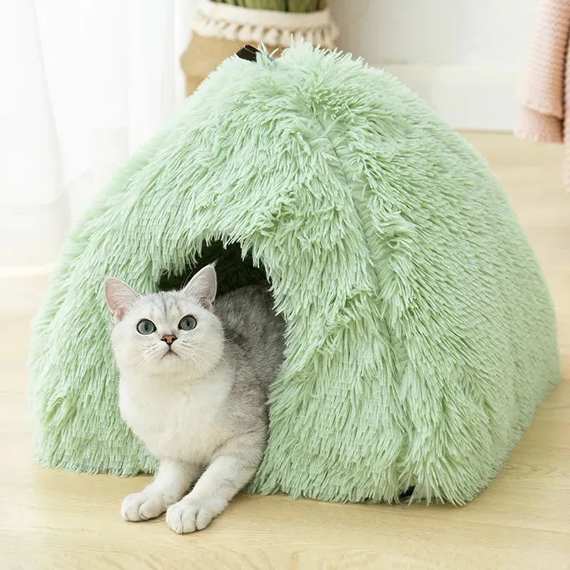 Very Soft Cat Bed Plush Cats House Pet Basket Mat Small Dog Cushion Sofa Lounger Kennel 2 In 1 Kitten Tent House Beds For Cat