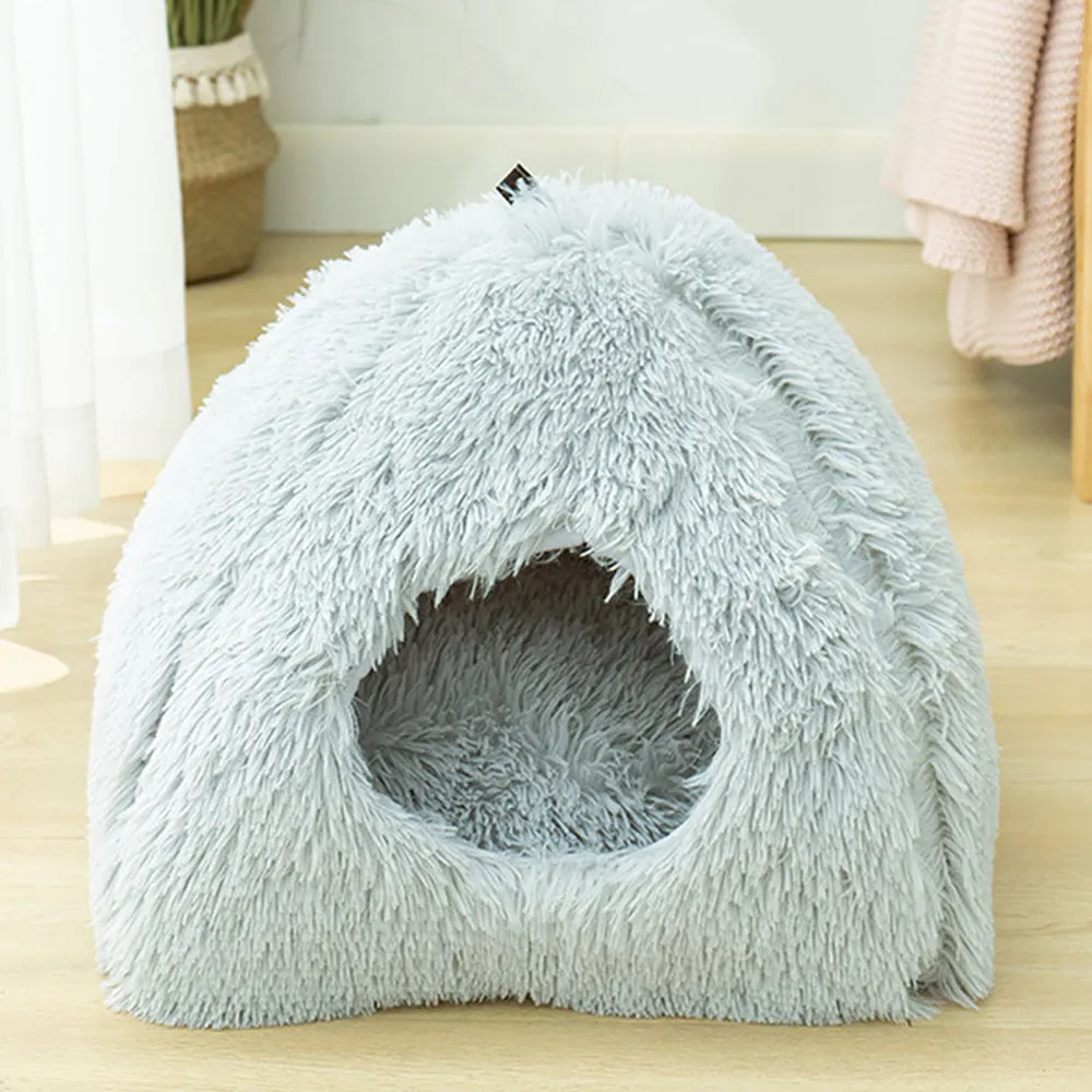Very Soft Cat Bed Plush Cats House Pet Basket Mat Small Dog Cushion Sofa Lounger Kennel 2 In 1 Kitten Tent House Beds For Cat