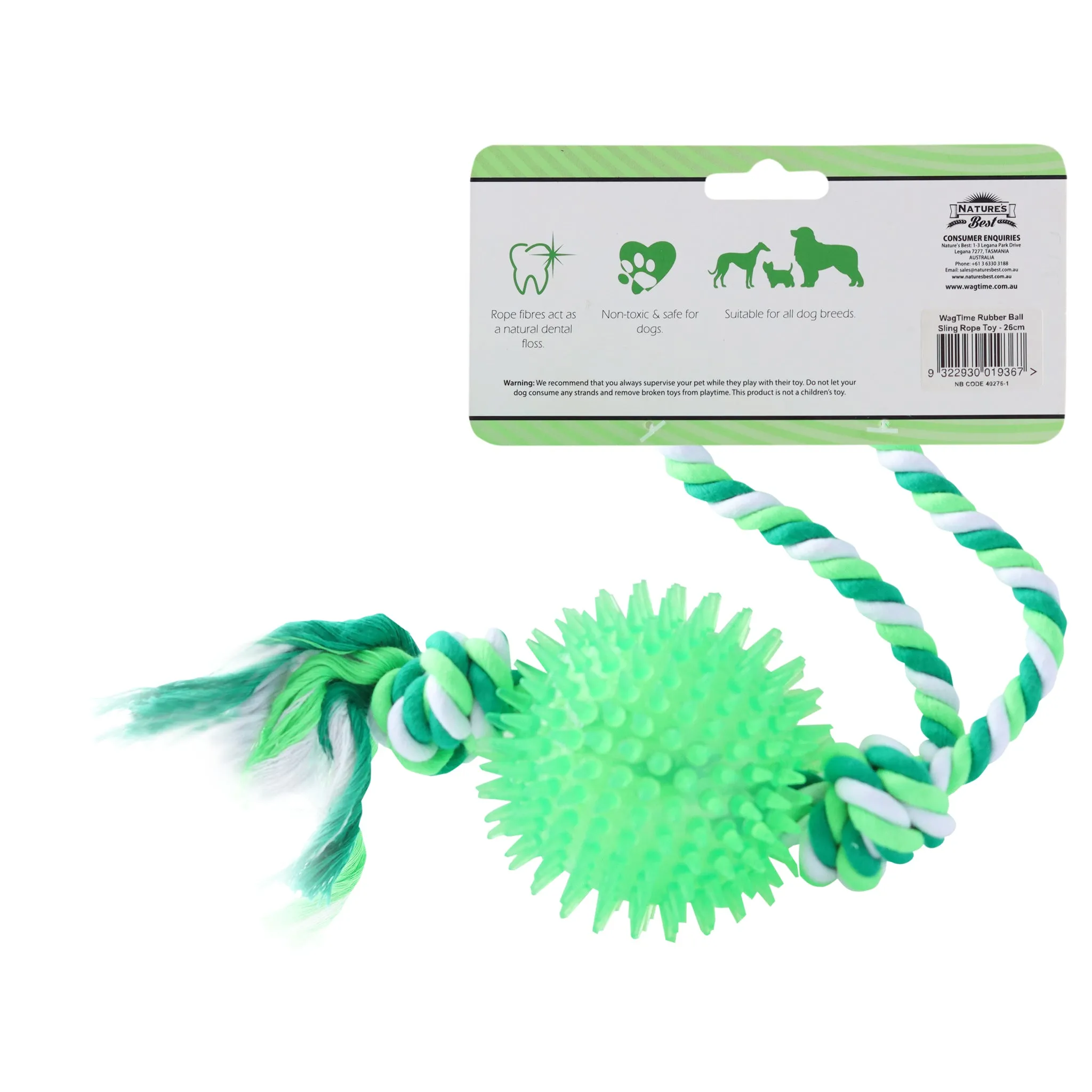 WagTime - Rubber Ball Sling Rope Toy (26cm)