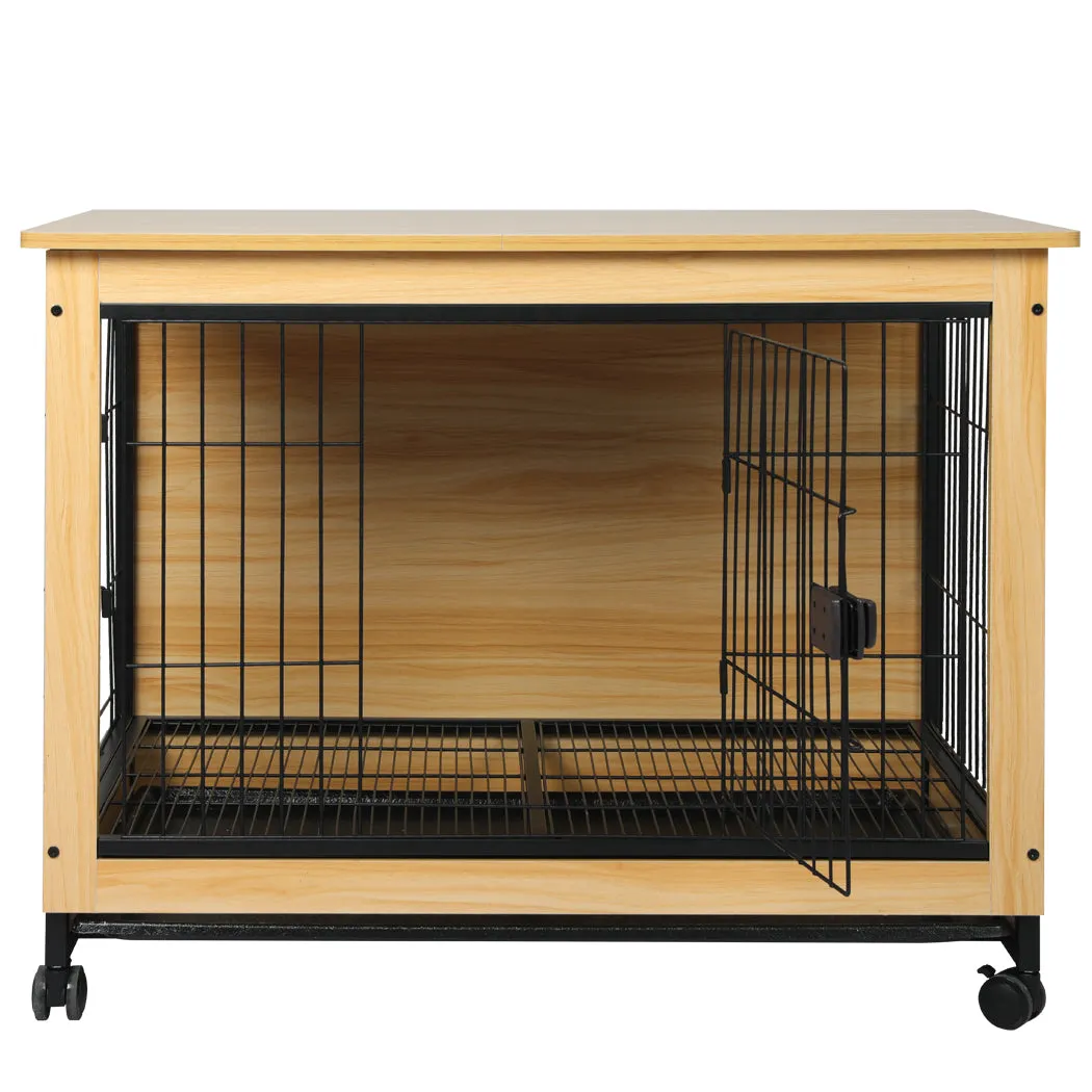 Wooden Wire Dog Kennel Side End Table Steel Puppy Crate Indoor Pet House XL - Wood XL