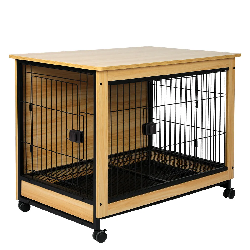 Wooden Wire Dog Kennel Side End Table Steel Puppy Crate Indoor Pet House XL - Wood XL